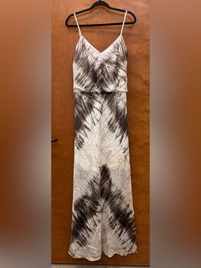 Vince Camuto Strappy Tie Dye Printed Blouson Maxi Dress V-Neck Lined Size 12